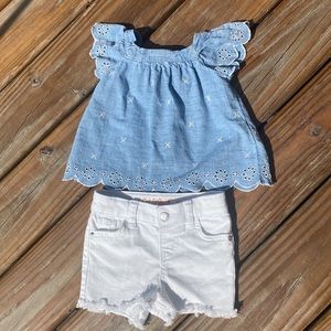 Cat & Jack, Gap Outfit 18 Months white Shorts & blue eyelet ruff Top